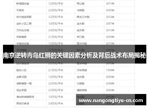 南京逆转青岛红狮的关键因素分析及背后战术布局揭秘